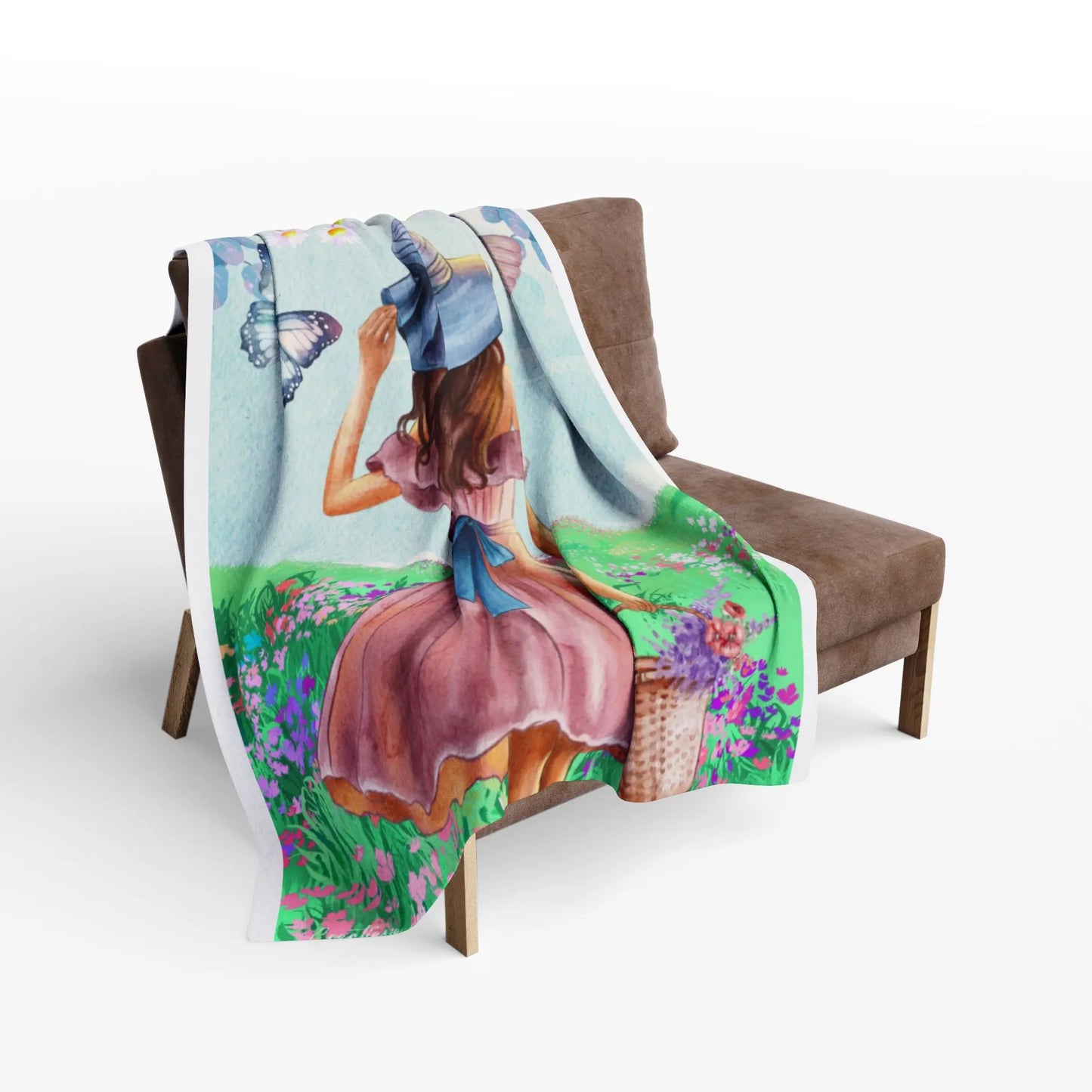 Fleece Deken Meisje met Vlinders – Zachte en Warme Deken met Illustratie van Creatieve Aap Printify