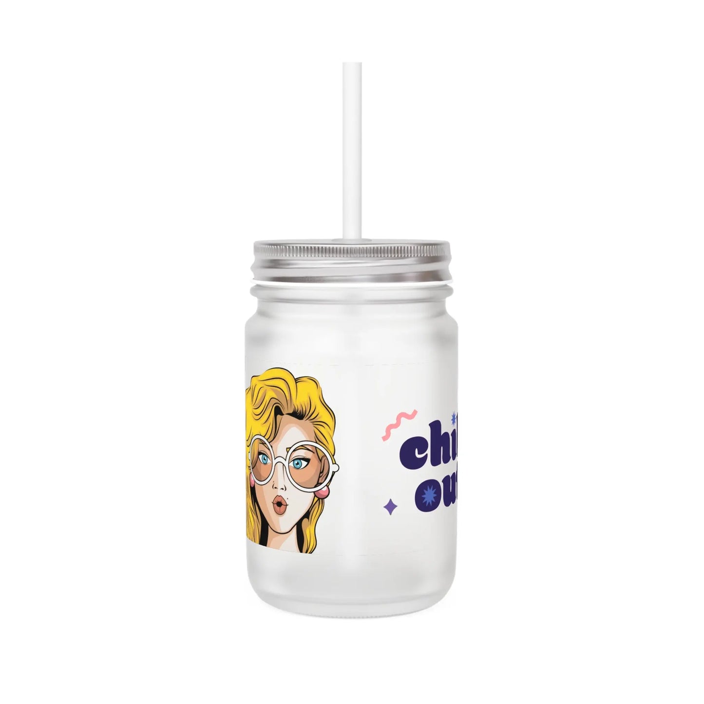 Frosted Mason Jar 350ml Chill Out glas met rietje en deksel Printify