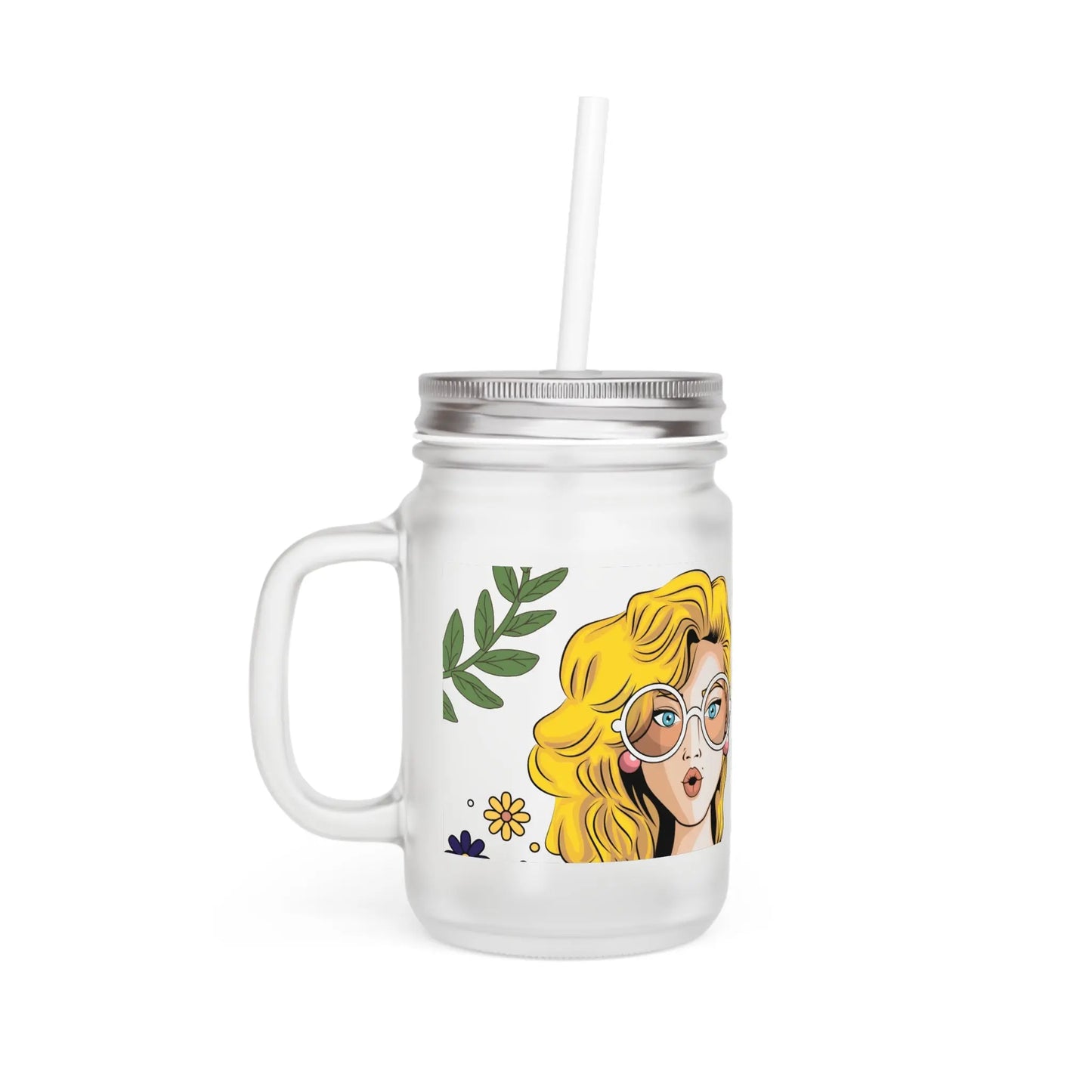 Frosted Mason Jar 350ml Chill Out glas met rietje en deksel Printify
