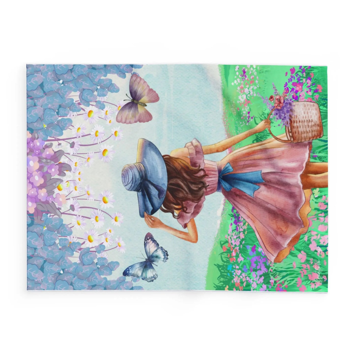 Fleece Deken Meisje met Vlinders – Zachte en Warme Deken met Illustratie van Creatieve Aap Printify