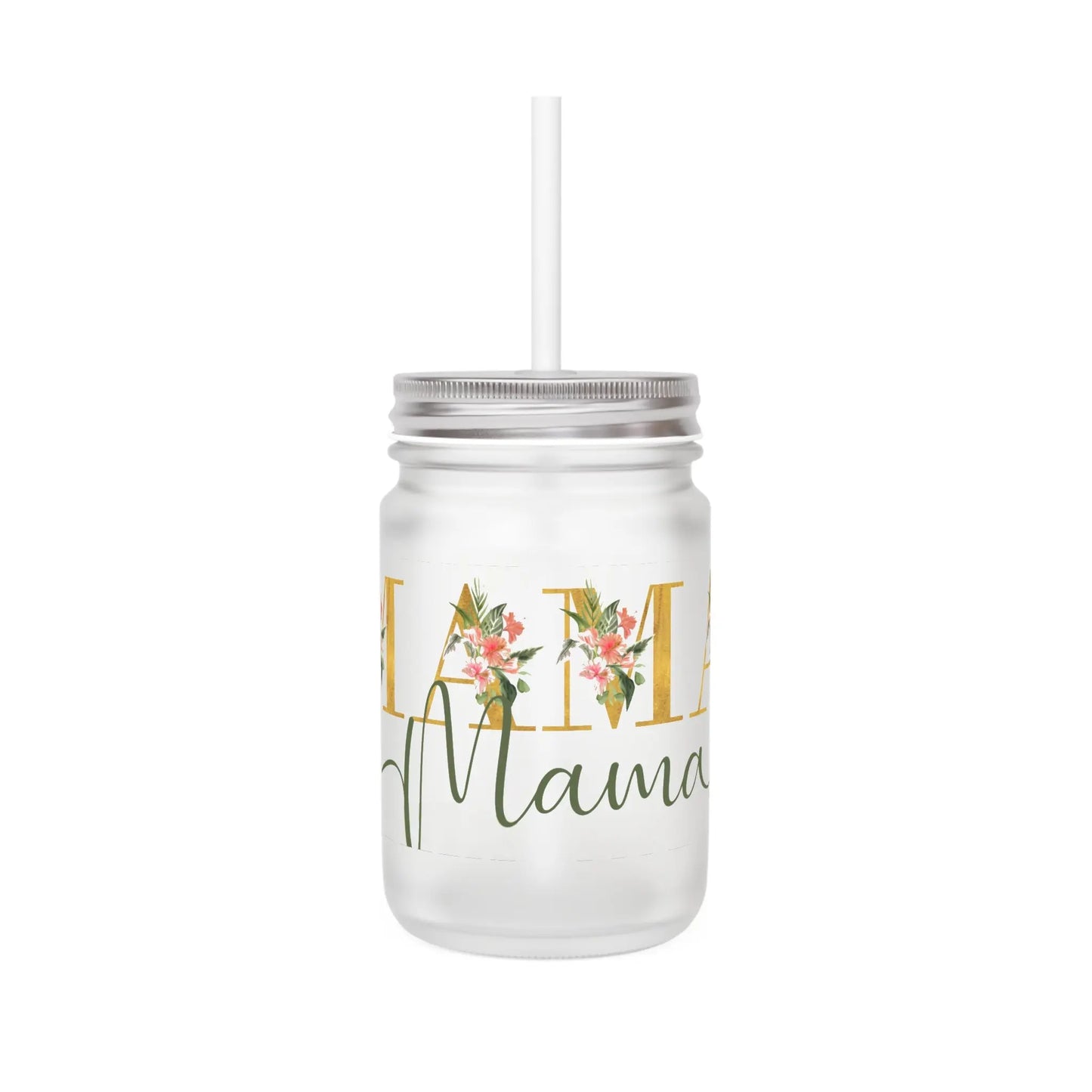 Mason Jar Mama | 350ml Frosted Glas met Deksel & Rietje Printify