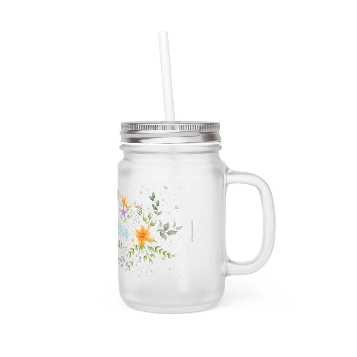 Mason Jar Drinkglas – Doe Meer Wat Jou Gelukkig Maakt – 350 ml – Mat Glas met Deksel & Rietje Printify