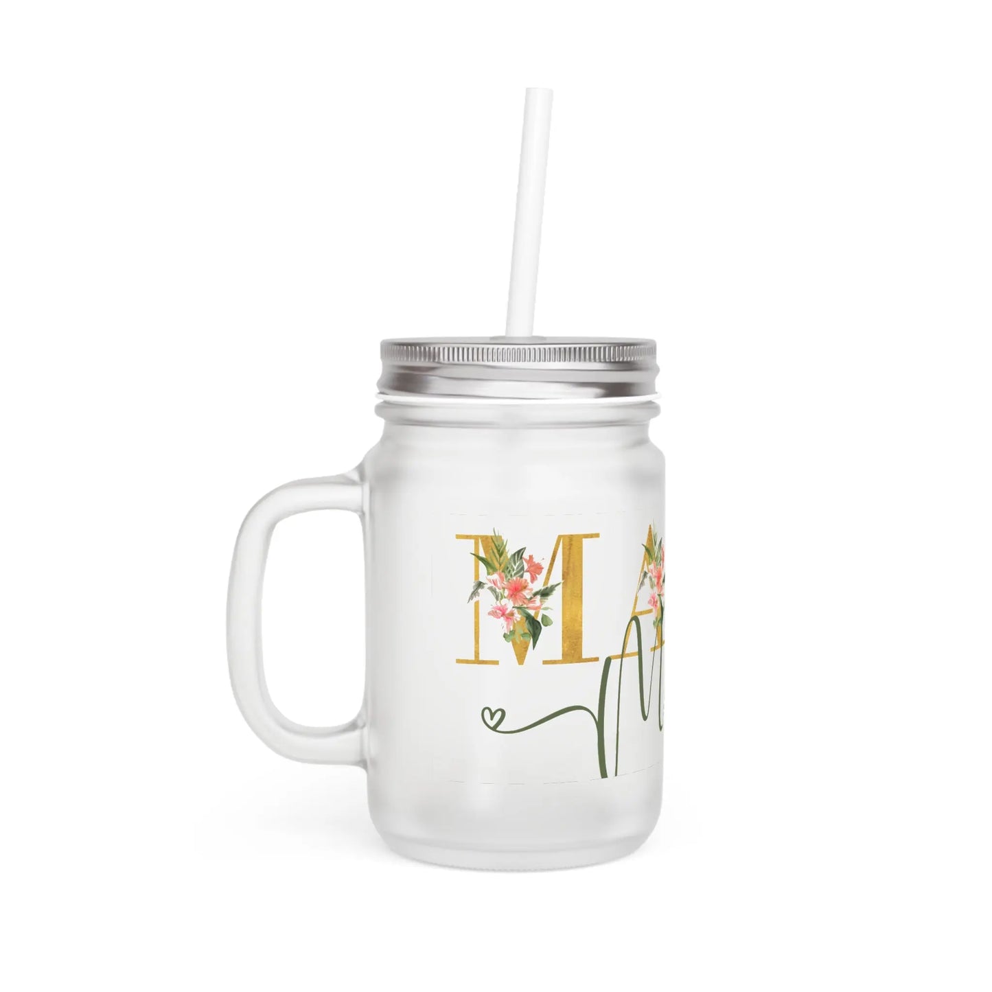 Mason Jar Mama | 350ml Frosted Glas met Deksel & Rietje Printify