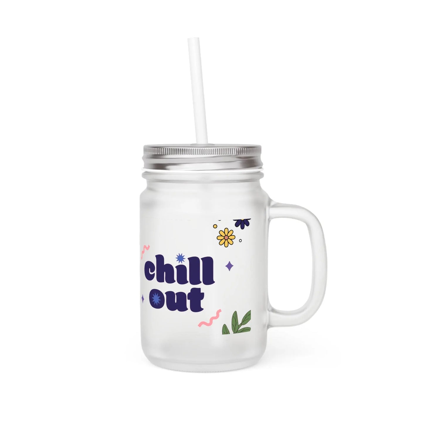 Frosted Mason Jar 350ml Chill Out glas met rietje en deksel Printify