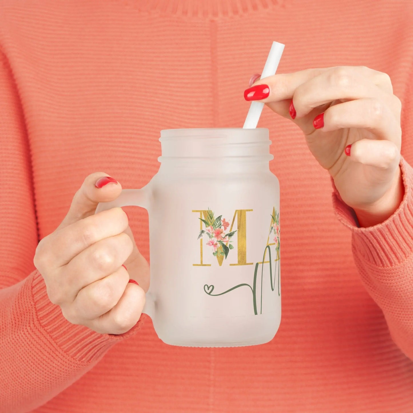 Mason Jar Mama | 350ml Frosted Glas met Deksel & Rietje Printify