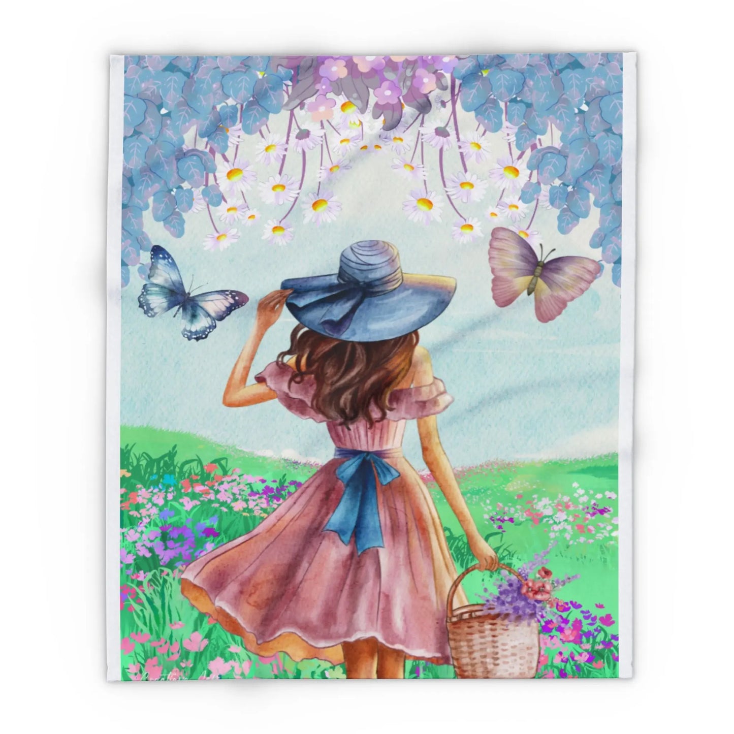 Fleece Deken Meisje met Vlinders – Zachte en Warme Deken met Illustratie van Creatieve Aap Printify