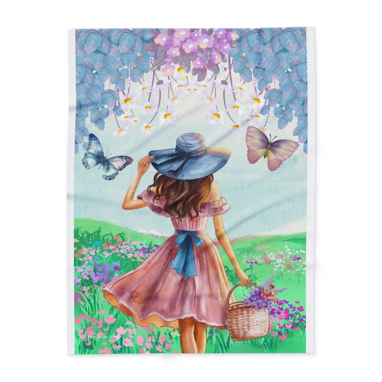 Fleece Deken Meisje met Vlinders – Zachte en Warme Deken met Illustratie van Creatieve Aap Printify