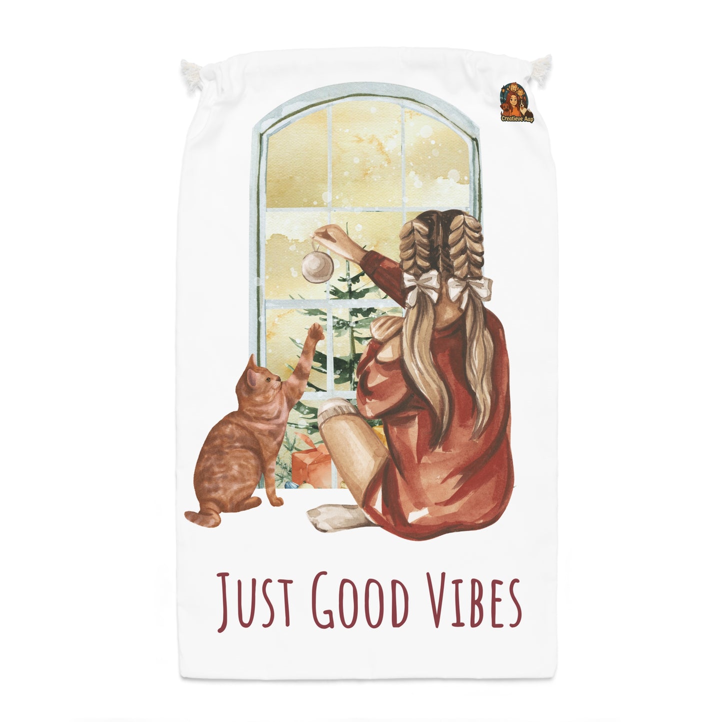 🎁 Duurzame Cadeauzak – Just Good Vibes (55 × 85 cm)