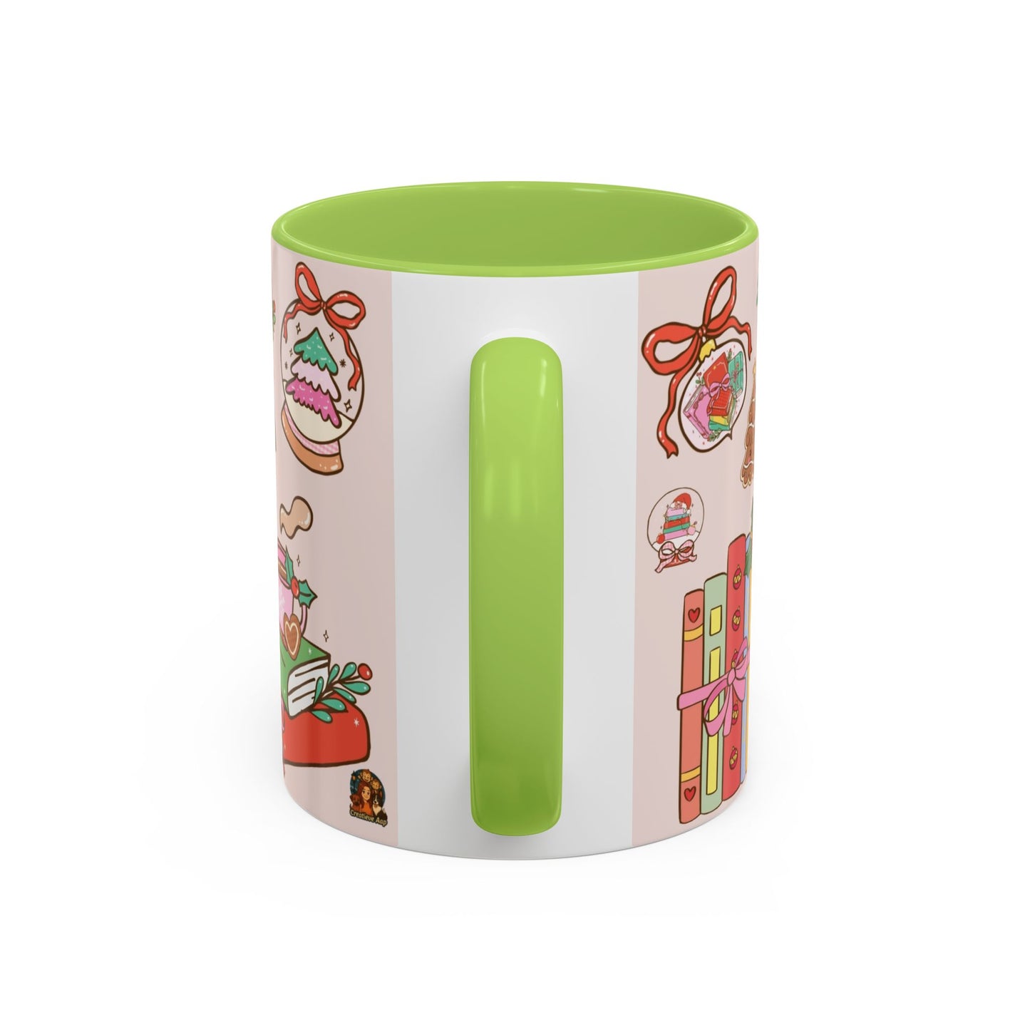 Kerst Mok – Christmas Booklover (330 ml) – Witte keramiek mok met gekleurde binnenkant & oor