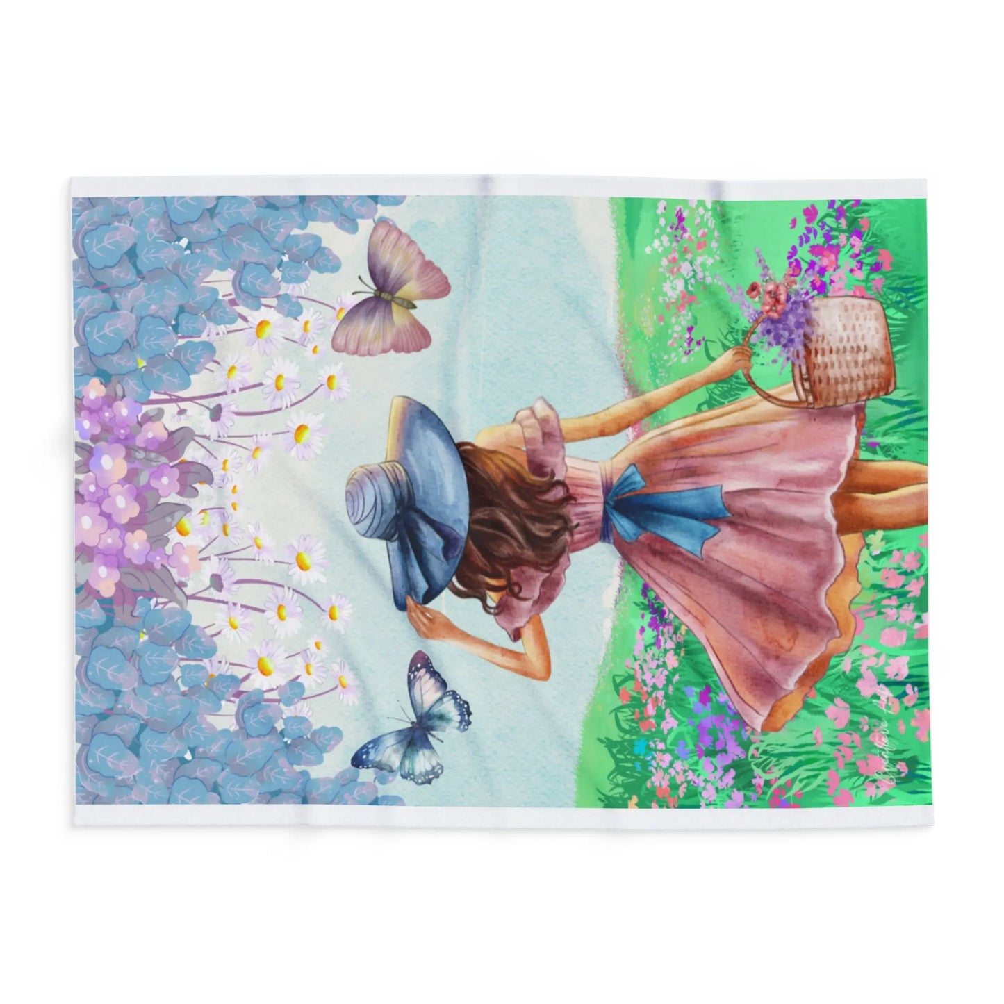 Fleece Deken Meisje met Vlinders – Zachte en Warme Deken met Illustratie van Creatieve Aap Printify