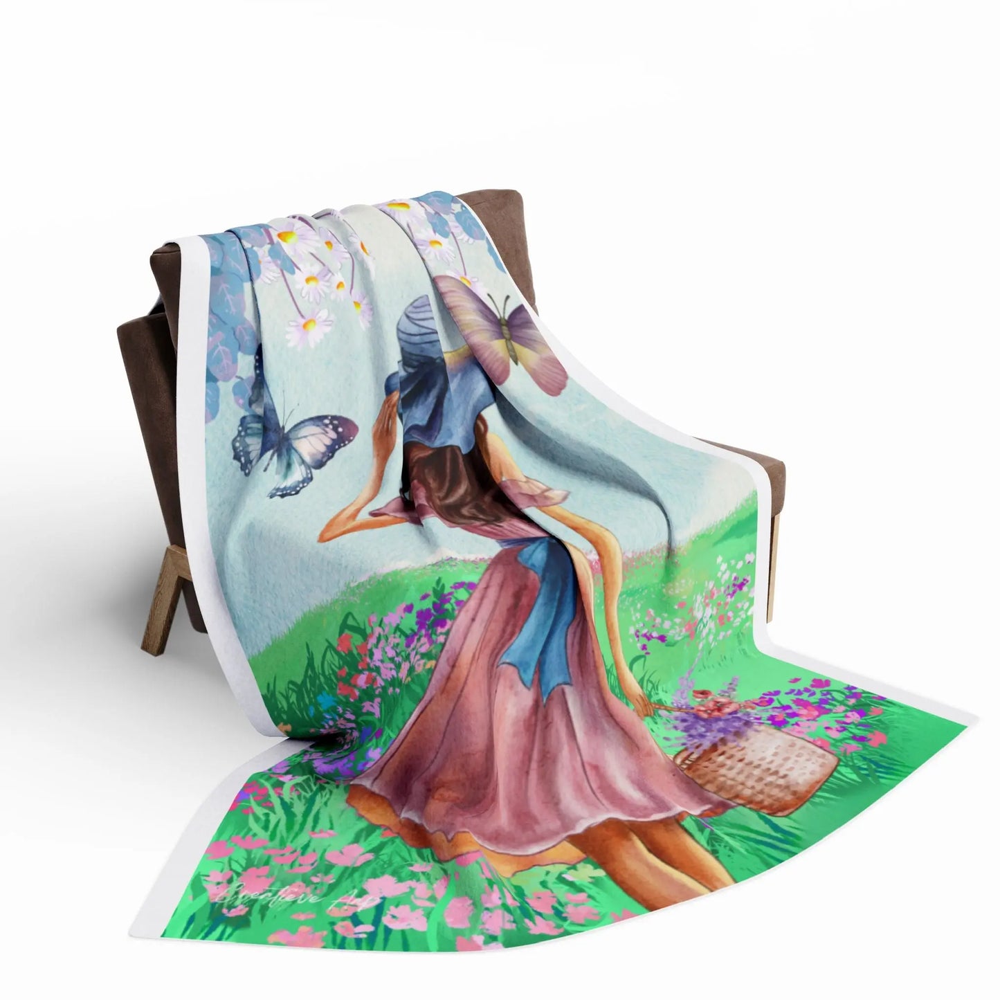 Fleece Deken Meisje met Vlinders – Zachte en Warme Deken met Illustratie van Creatieve Aap Printify