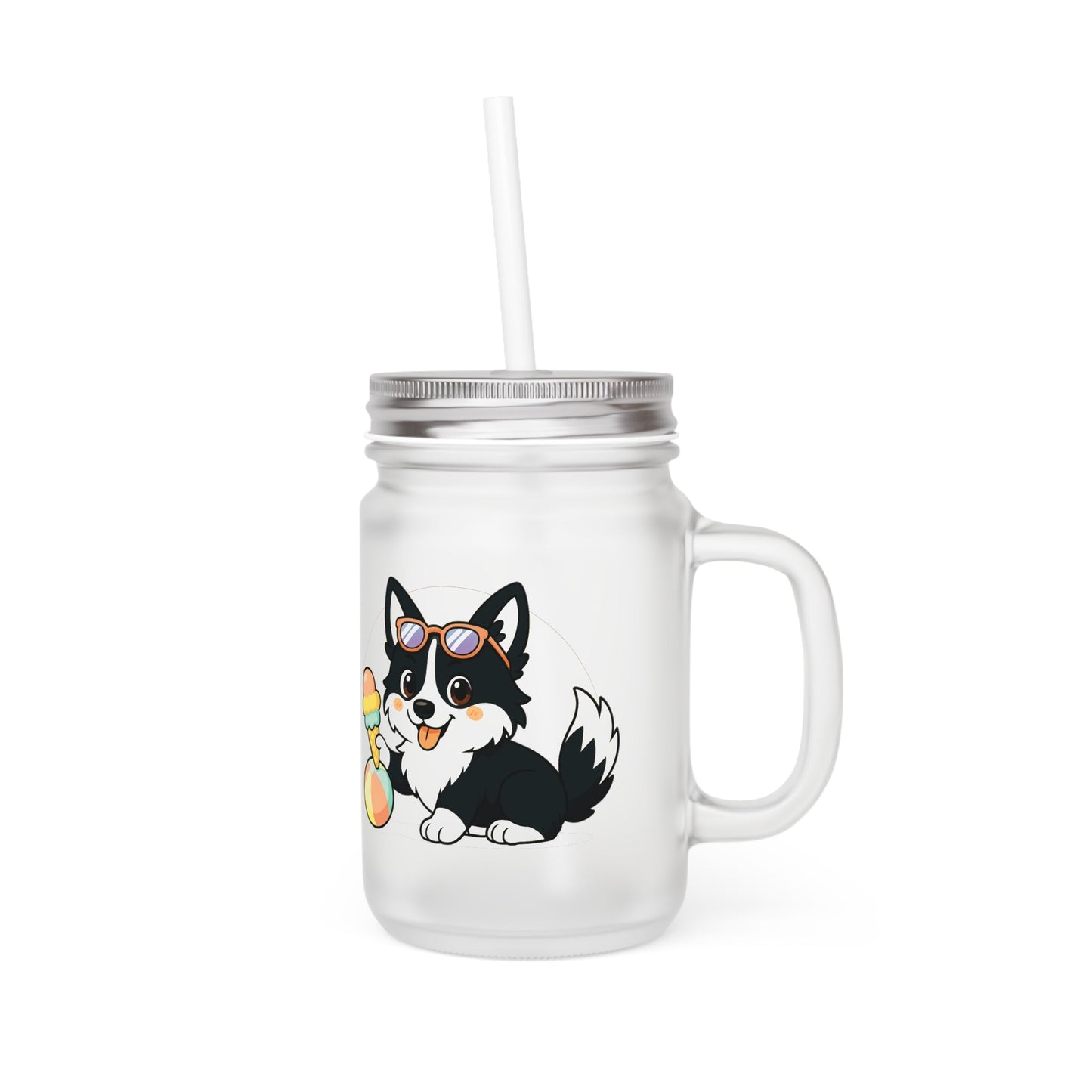 Mason Jar Glas β Collectie Nikita Zomerse Vibes β 350 ml (12oz) β Inclusief Deksel & Rietje Printify