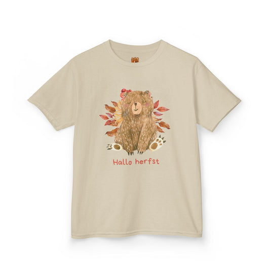 Hallo Herfst beer kinder shirt Sand met bedrukking voor