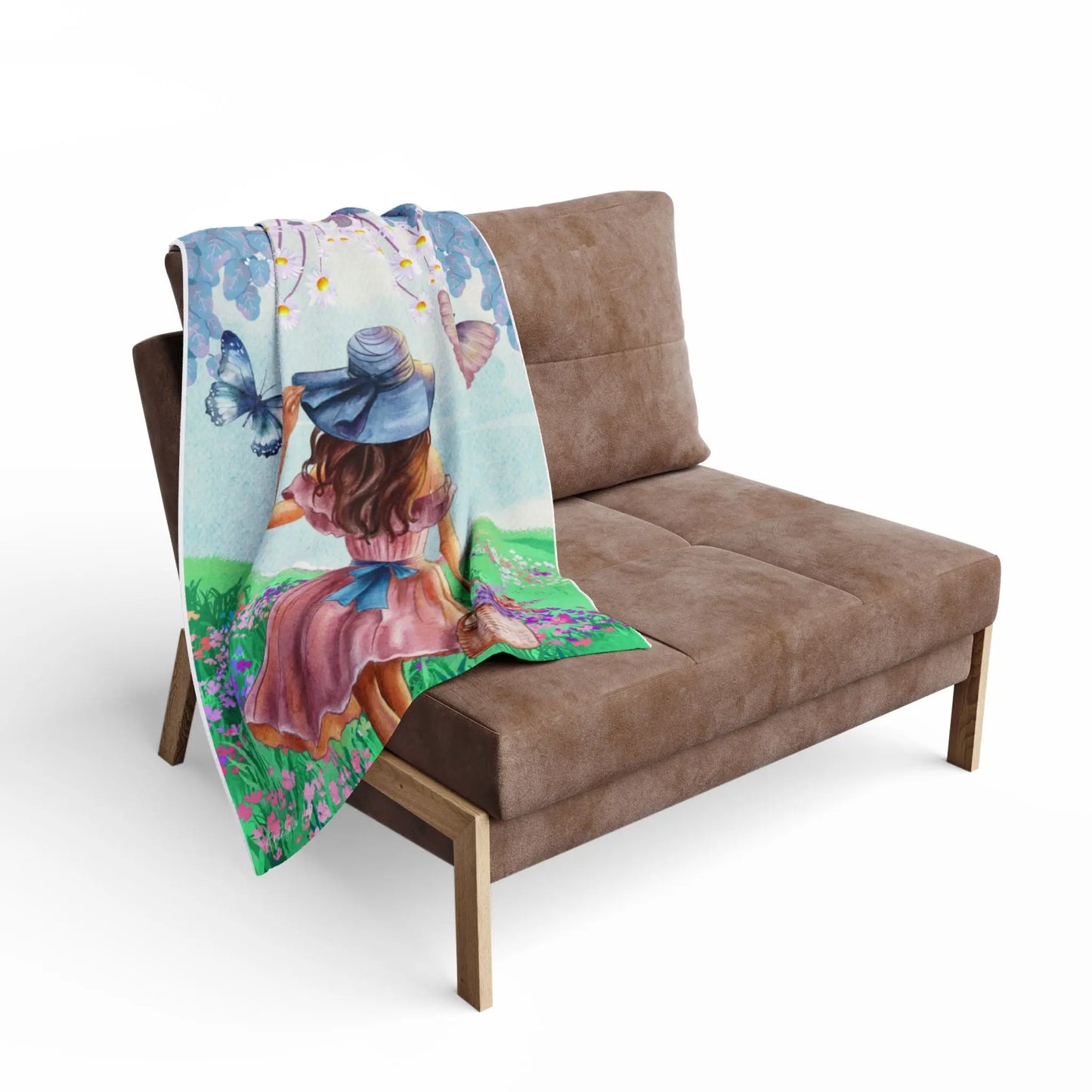 Fleece Deken Meisje met Vlinders – Zachte en Warme Deken met Illustratie van Creatieve Aap Printify