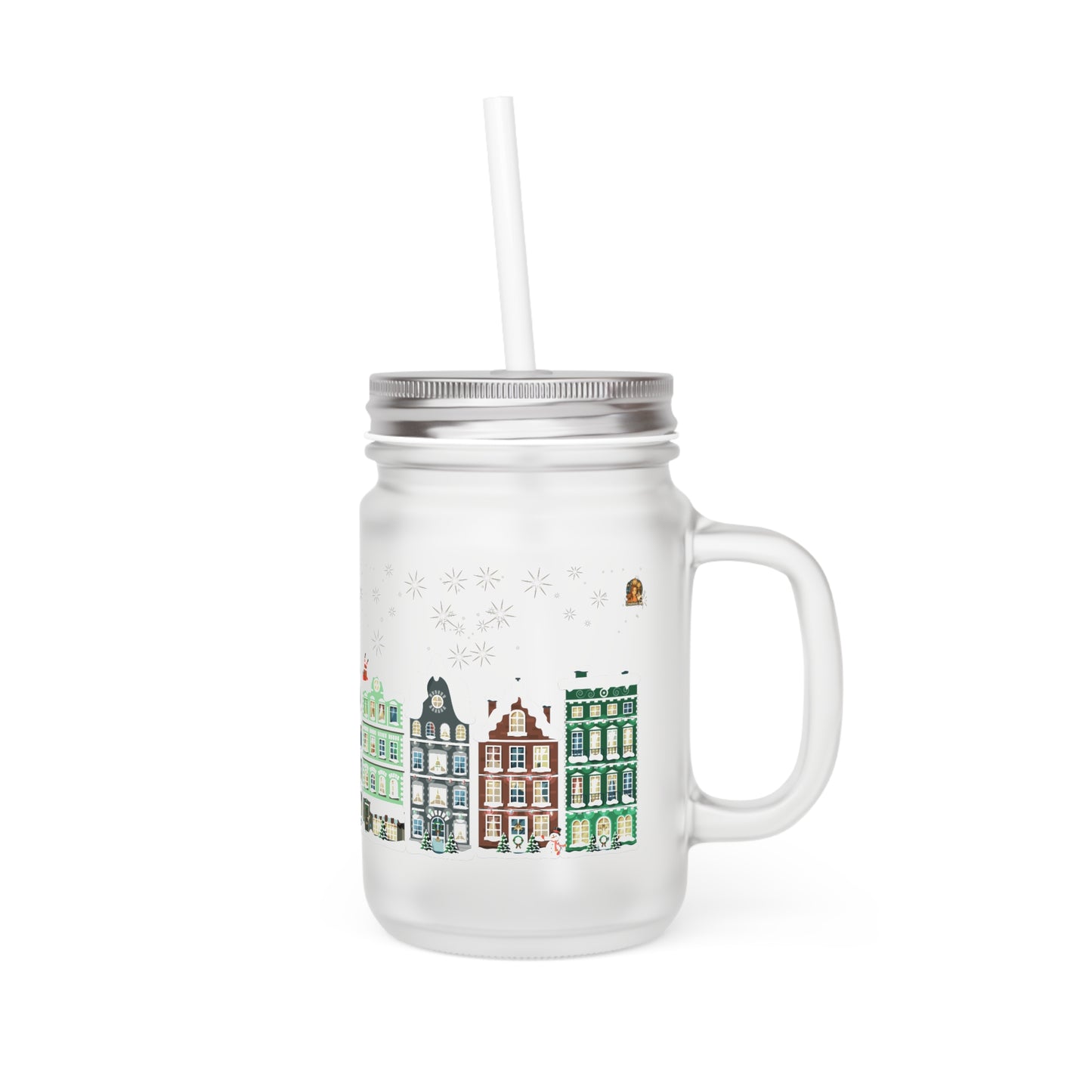 Mason Jar ‘Kerst Stad’ (Frosted Glass)