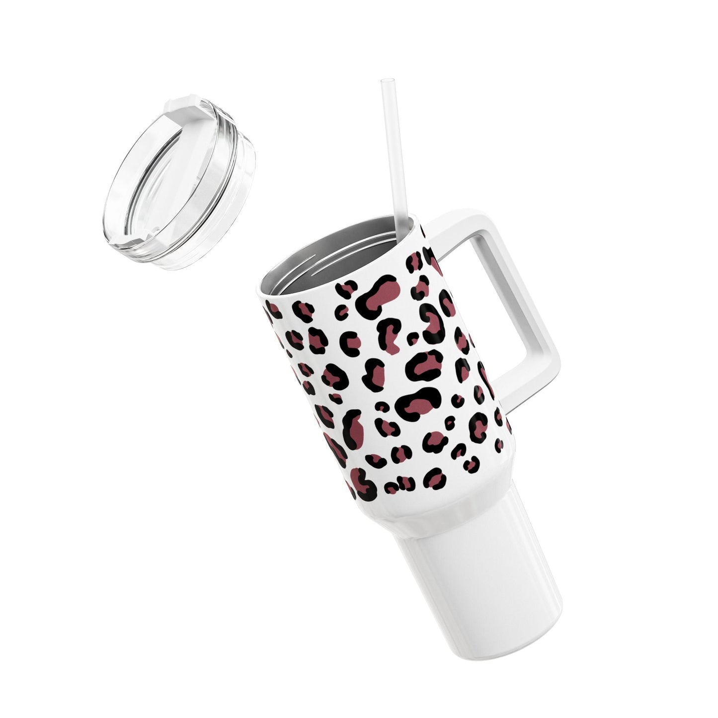 Panterprint tumbler op witte tumbler 900ml roestvrijstaal met dubbelwandige isolatie – Creatieve Aap