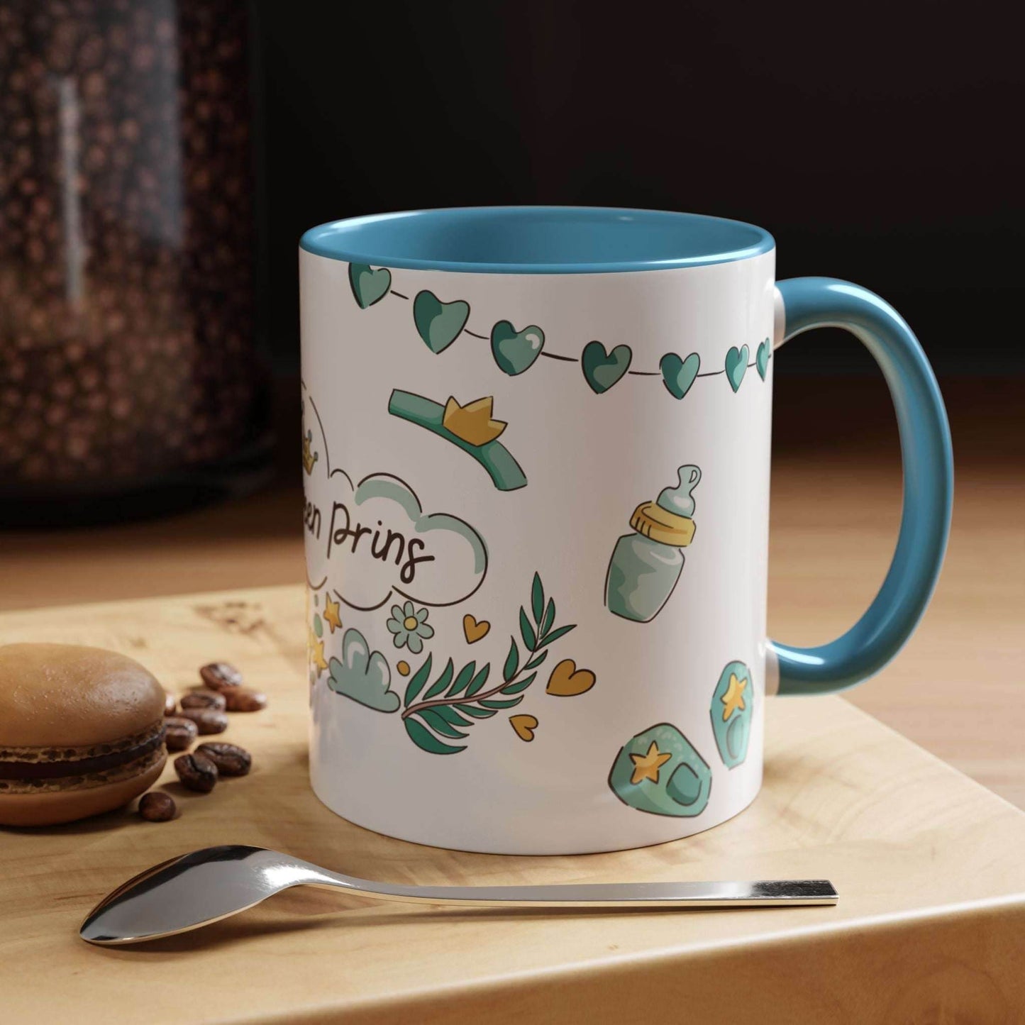 Geboorte Mok – Het is een Prins – Keramische Mok 330 ml – Blauwe Binnenkant - Creatieve Aap