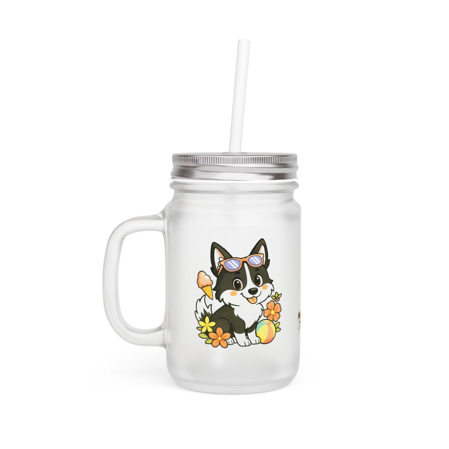 Mason Jar Glas β Collectie Nikita Zomerse Vibes β 350 ml (12oz) β Inclusief Deksel & Rietje Printify