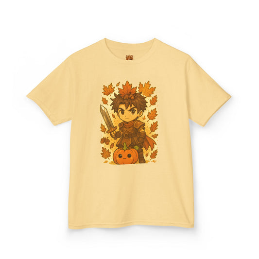 Kawaii anime warrior strijder kids shirt herfst yellow haze. Bedrukking aan voorkant