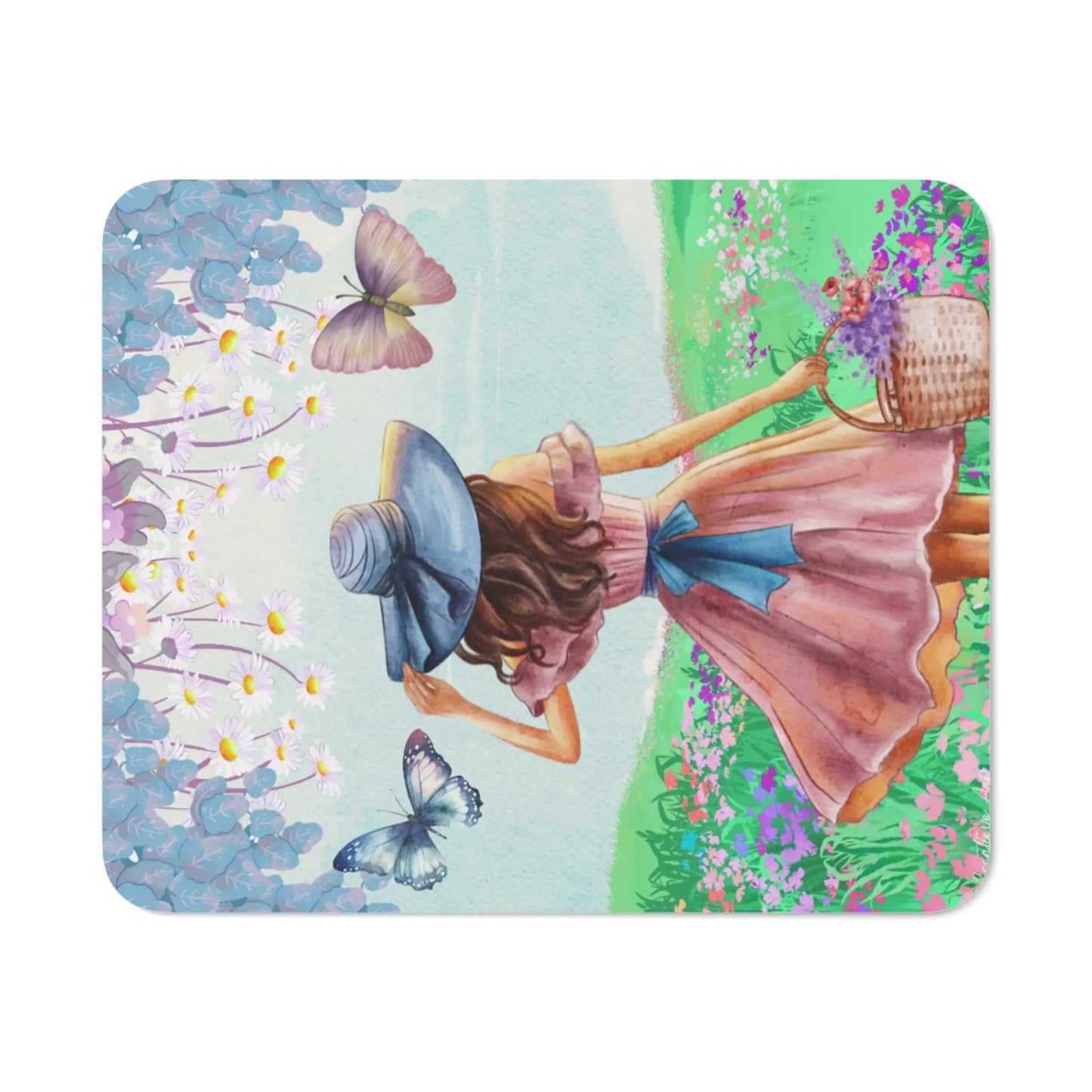 Muismat 18x22 cm – Vlinder Vrouwtje – Romantisch Bureau Accessoire met Illustratie Printify