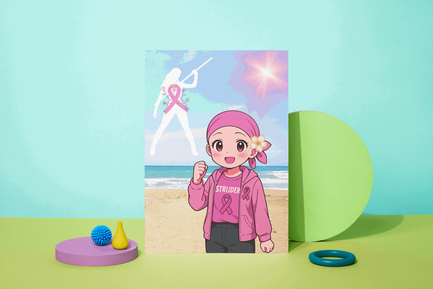 Wenskaart Borstkanker Strijder β Kawaii Anime Stijl β A6 β Met of Zonder Envelop β Creatieve Aap Creatieve Aap