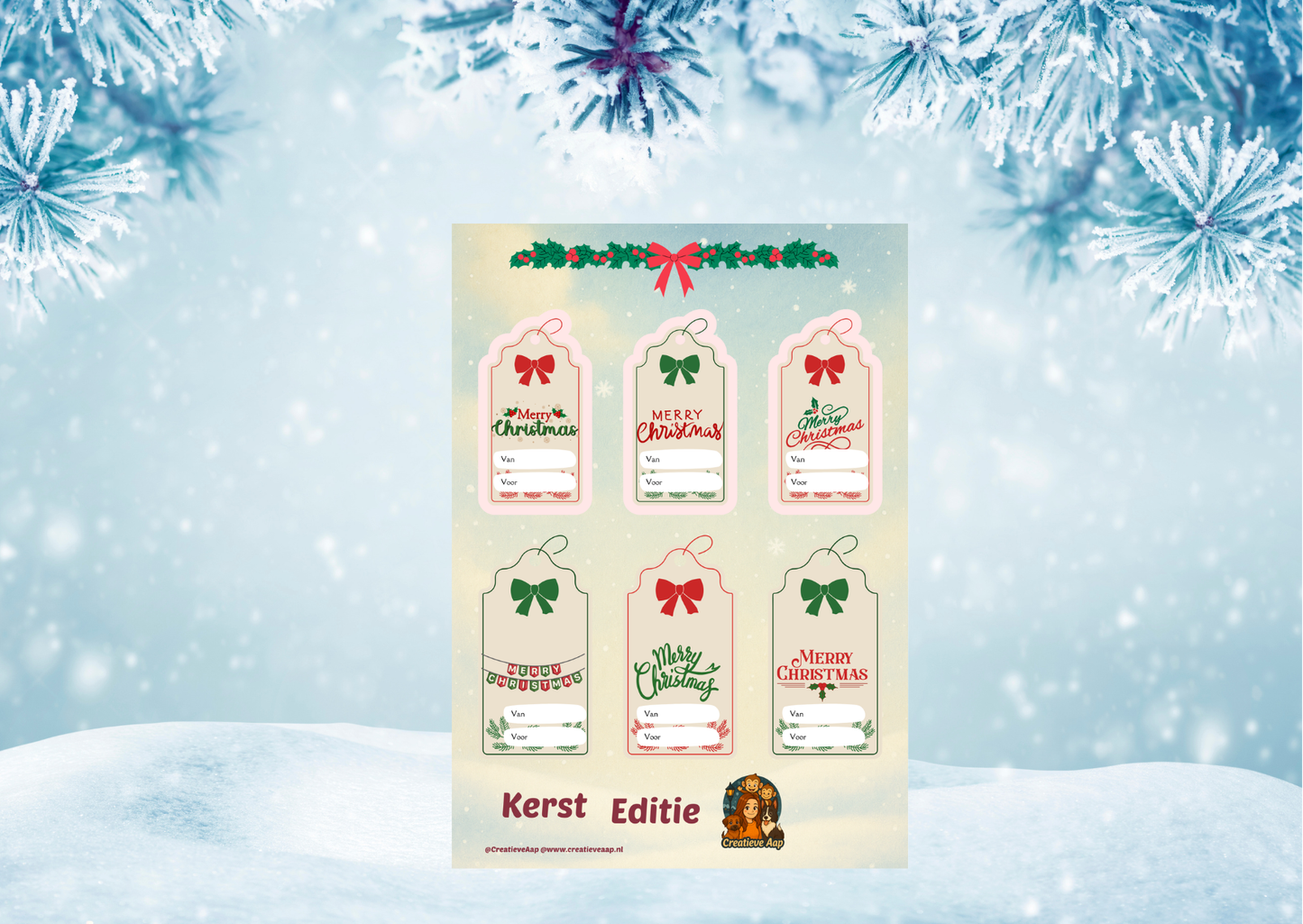 🎁 Kerst Cadeaulabel Stickers – Sticker Sheet – Creatieve Aap 2025