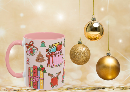 Kerst Mok β Christmas Booklover (330 ml) β Witte keramiek mok met gekleurde binnenkant & oor