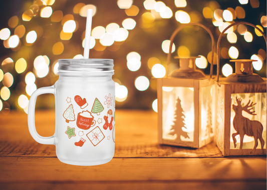 Sweet Holidays β Frosted Mason Jar met Rietje (Limited Christmas Edition)