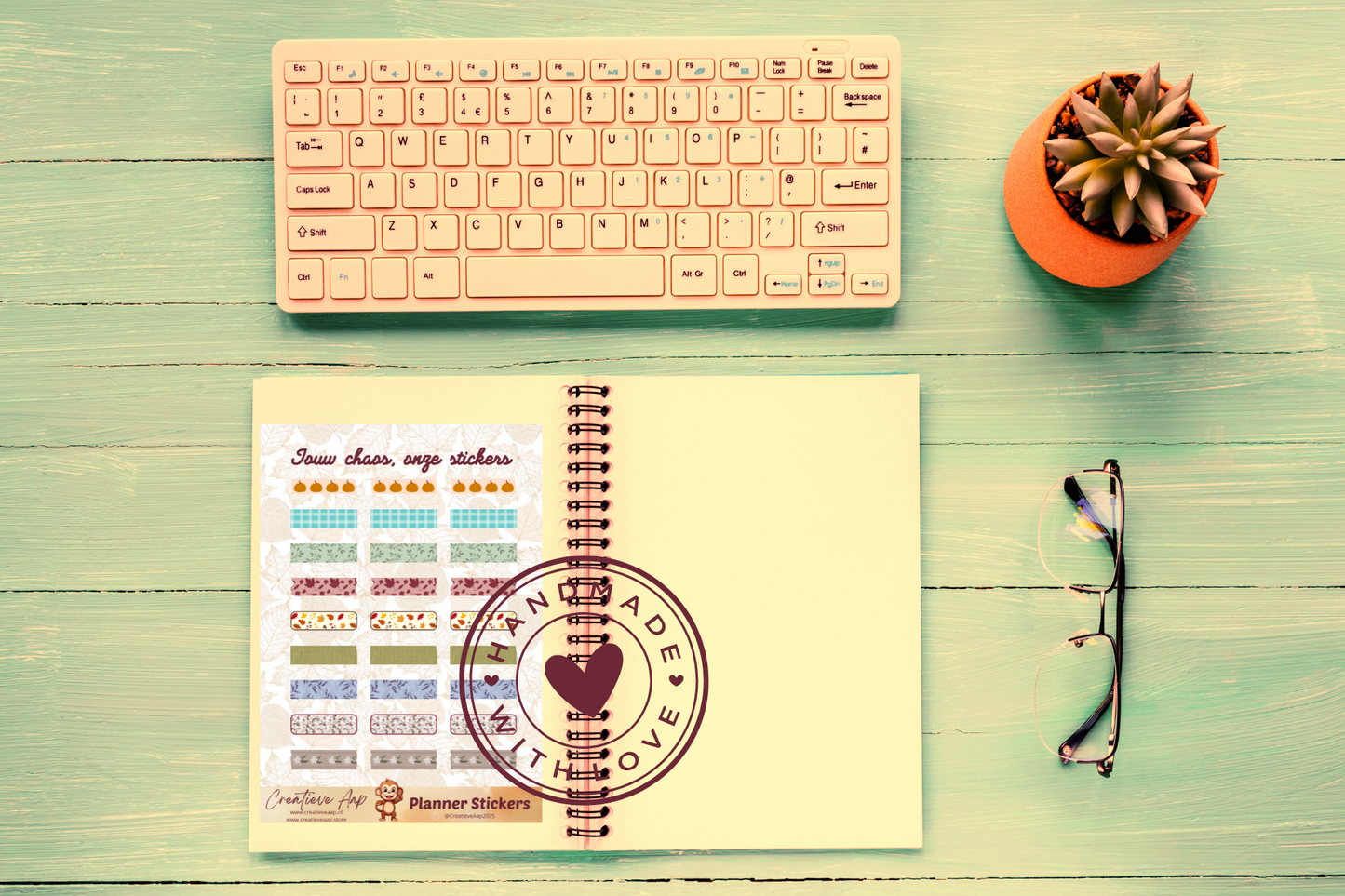 Planner stickers βWashi Herfstβ met cozy patronen en blaadjes πβ¨ β handgemaakt design van Creatieve Aap, verkrijgbaar in A6 en A5 formaat, matte of glans afwerking.