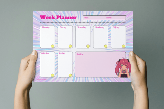 A4 Week Planner - Kleurrijk Kawaii Anime Hearts Origineel Ontwerp: Creatieve Aap