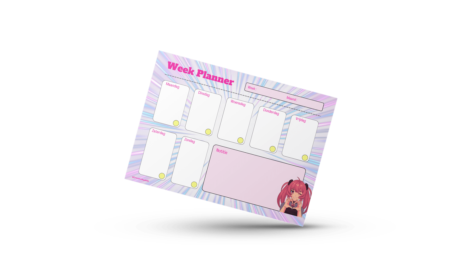 A4 Week Planner - Kleurrijk Kawaii Anime Hearts Origineel Ontwerp: Creatieve Aap