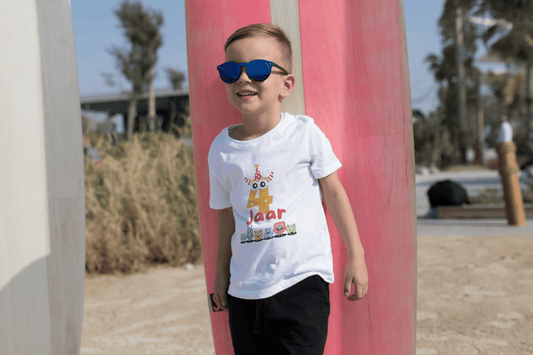 Kleurrijk Monster Kinder T-shirt voor Jarige Job - Leeftijd 4 jaar - Handbedrukt - Uniseks