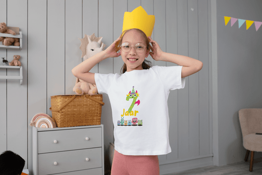 Kleurrijk Monster Kinder T-shirt voor Jarige Job - Leeftijd 7 jaar - Handbedrukt - Uniseks