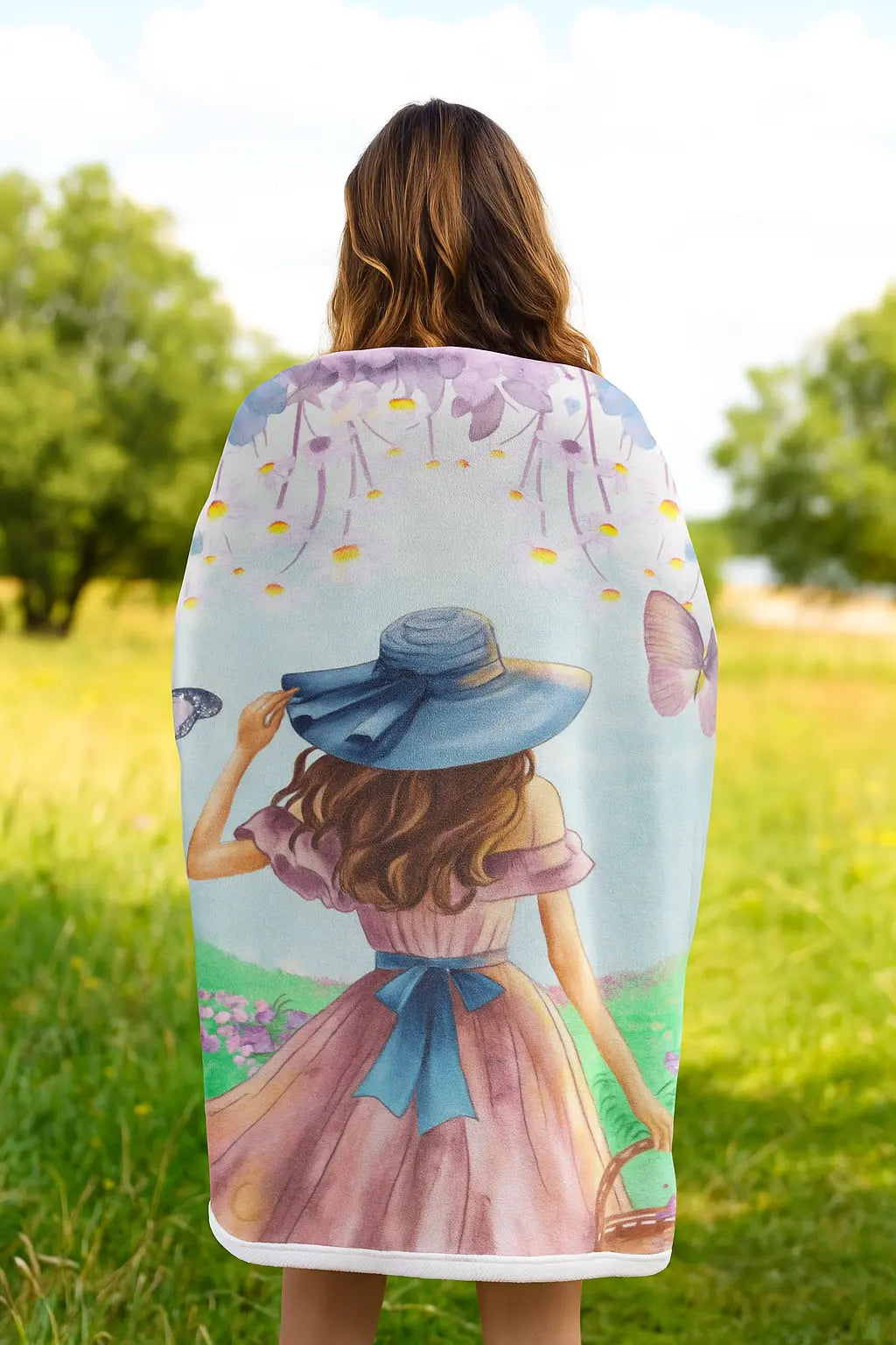 Fleece Deken Meisje met Vlinders – Zachte en Warme Deken met Illustratie van Creatieve Aap Printify