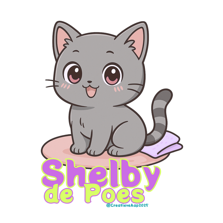 Herfst banner met Sabina, aapje, Nikita de hond en Shelby de zilvergrijze poes 🐱🍂. Warme kleuren, speels en vrolijk. Tekst: Collectie Shelby – vrolijke stationery & cadeaus van Creatieve Aap