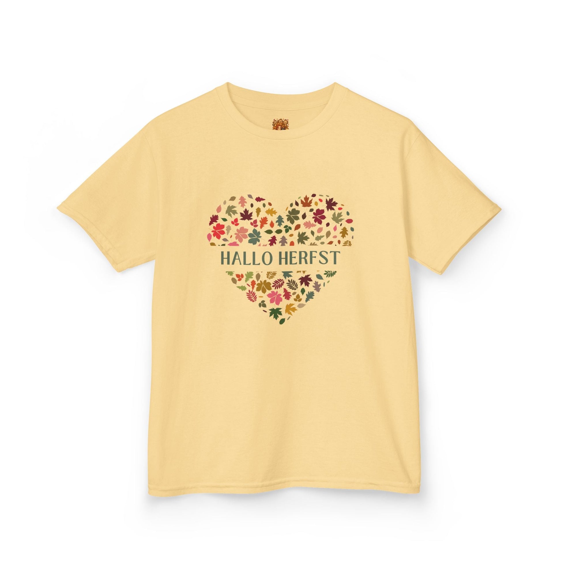 Hallo Herfst hart herfst decoratie kinder shirt Yellow Haze. Bedrukking voor