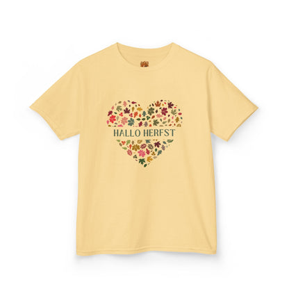 Hallo Herfst hart herfst decoratie kinder shirt Yellow Haze. Bedrukking voor