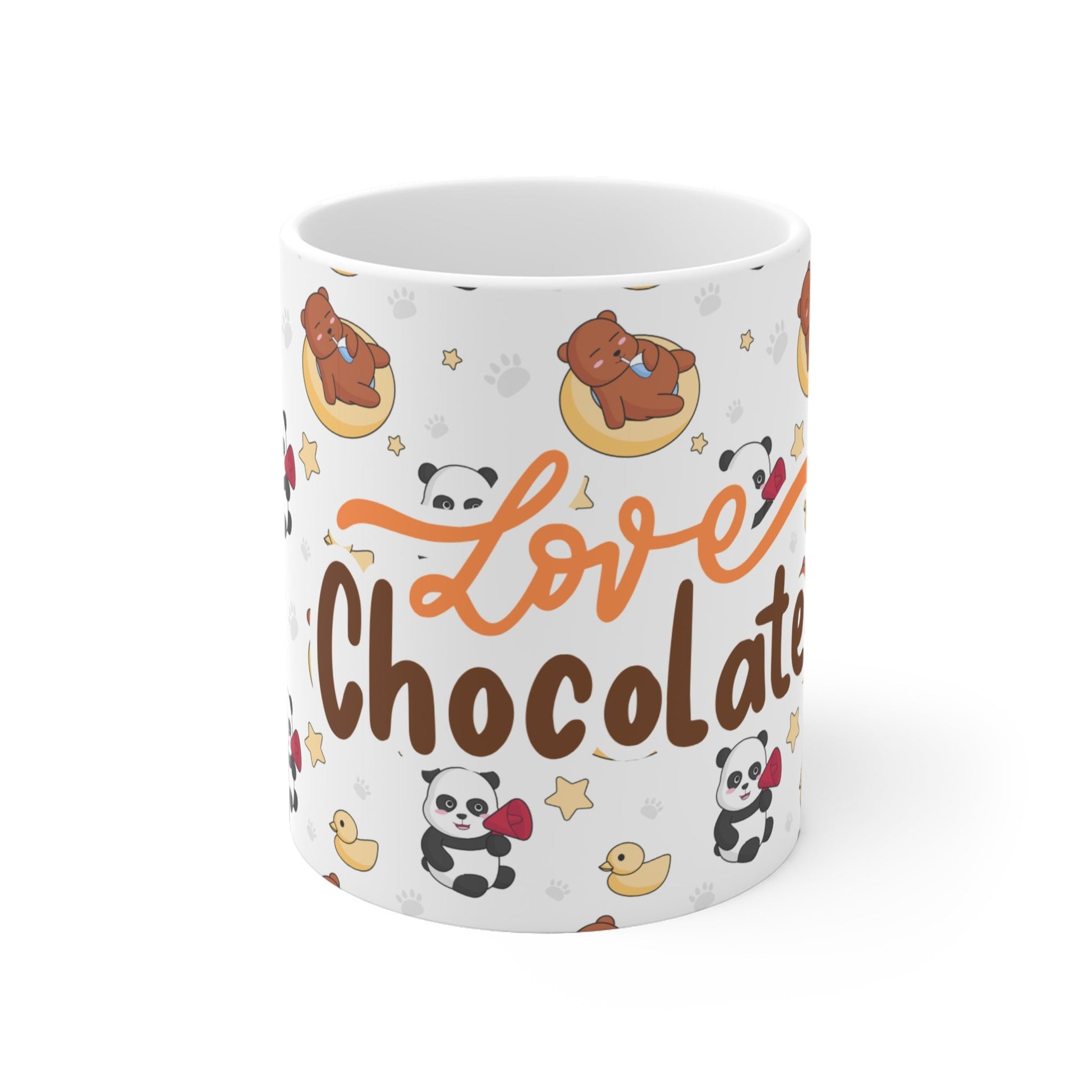 Mok “Love Chocolate” met Panda & Teddybeer Design – 325 ml & 440 ml Printify