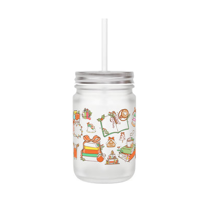 🎄 BookLover – Kerst Mason Jar (12oz / Frosted Glass)
