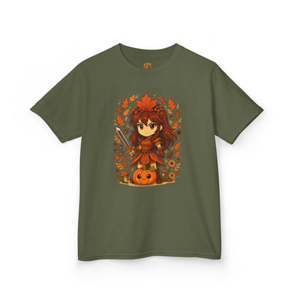 Kawaii anime girl warrior strijdster kinder shirt Military Green. Bedrukking voor