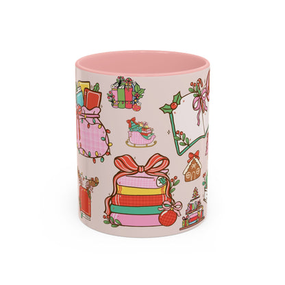 Kerst Mok – Christmas Booklover (330 ml) – Witte keramiek mok met gekleurde binnenkant & oor