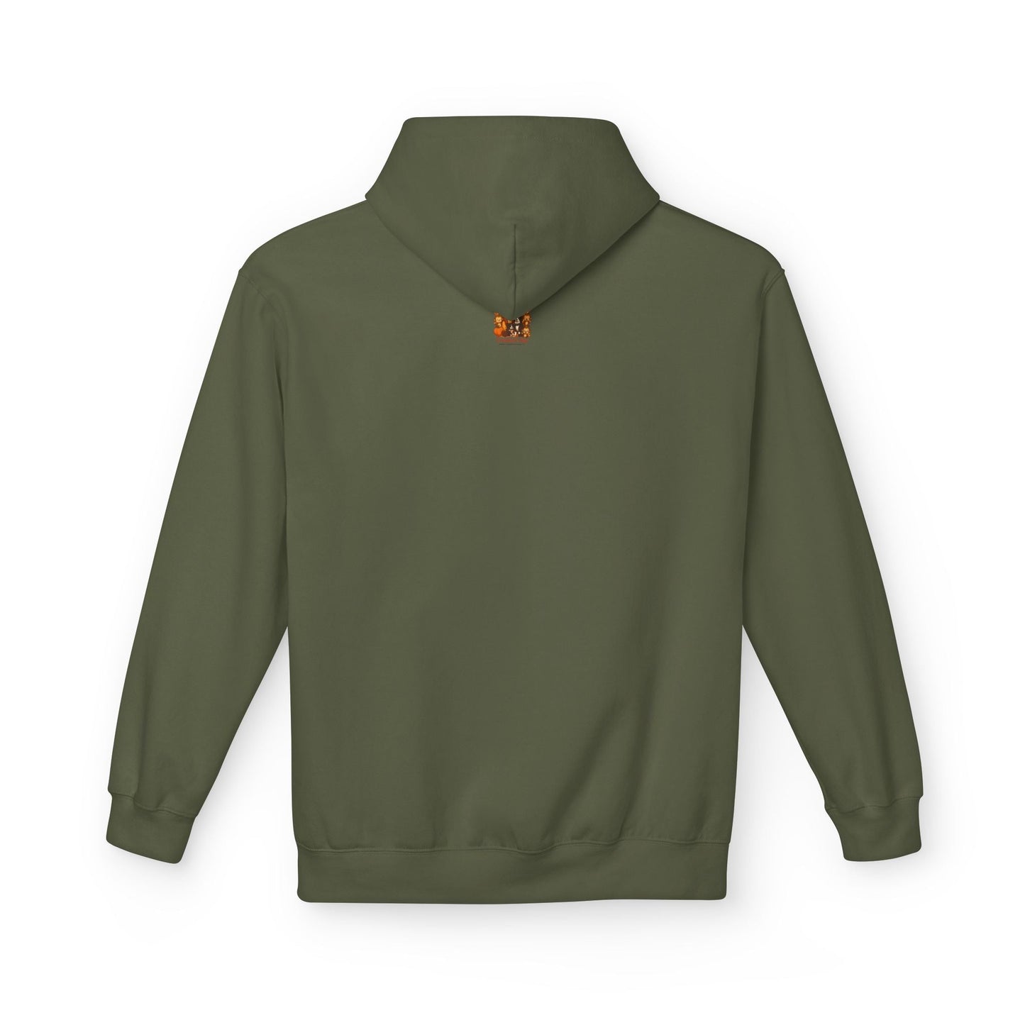 Humor dit wordt lachen hoodie Military Green achterkant. Capuchon met op rug bovenin klein Branding Logo Creatieve Aap
