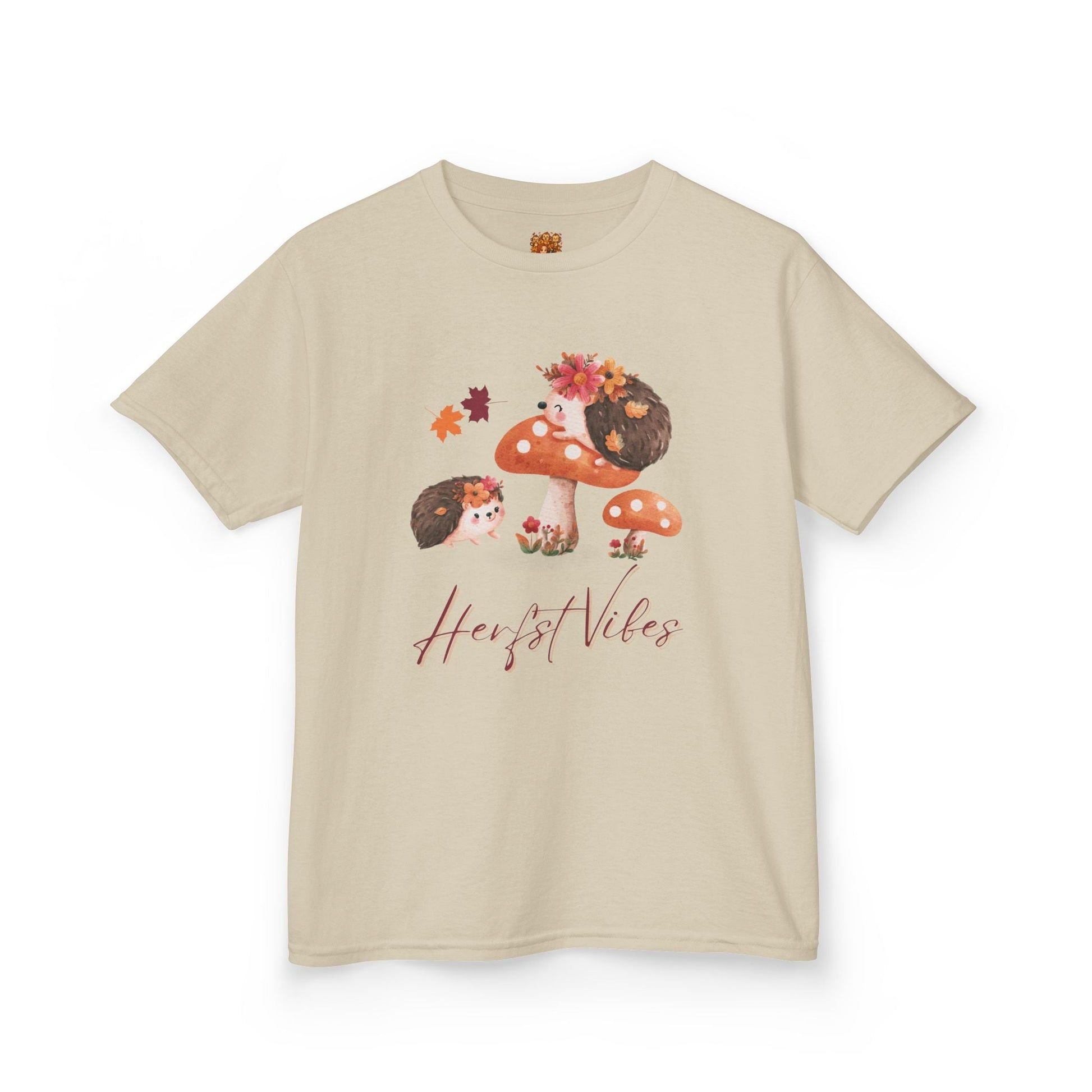 Herfst Vibes egel kinder shirt sand met bedrukking voor