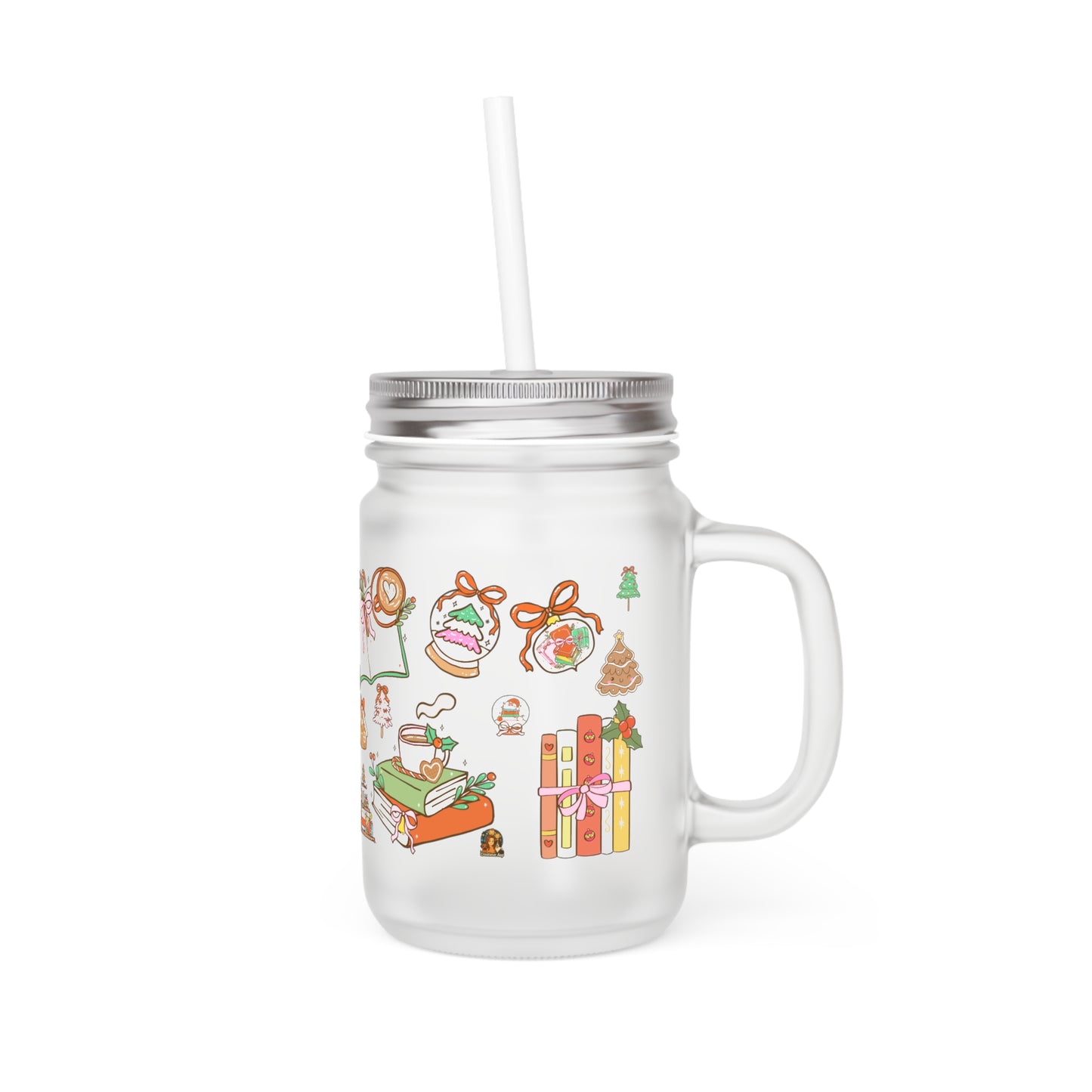 🎄 BookLover – Kerst Mason Jar (12oz / Frosted Glass)