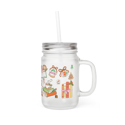 🎄 BookLover – Kerst Mason Jar (12oz / Frosted Glass)