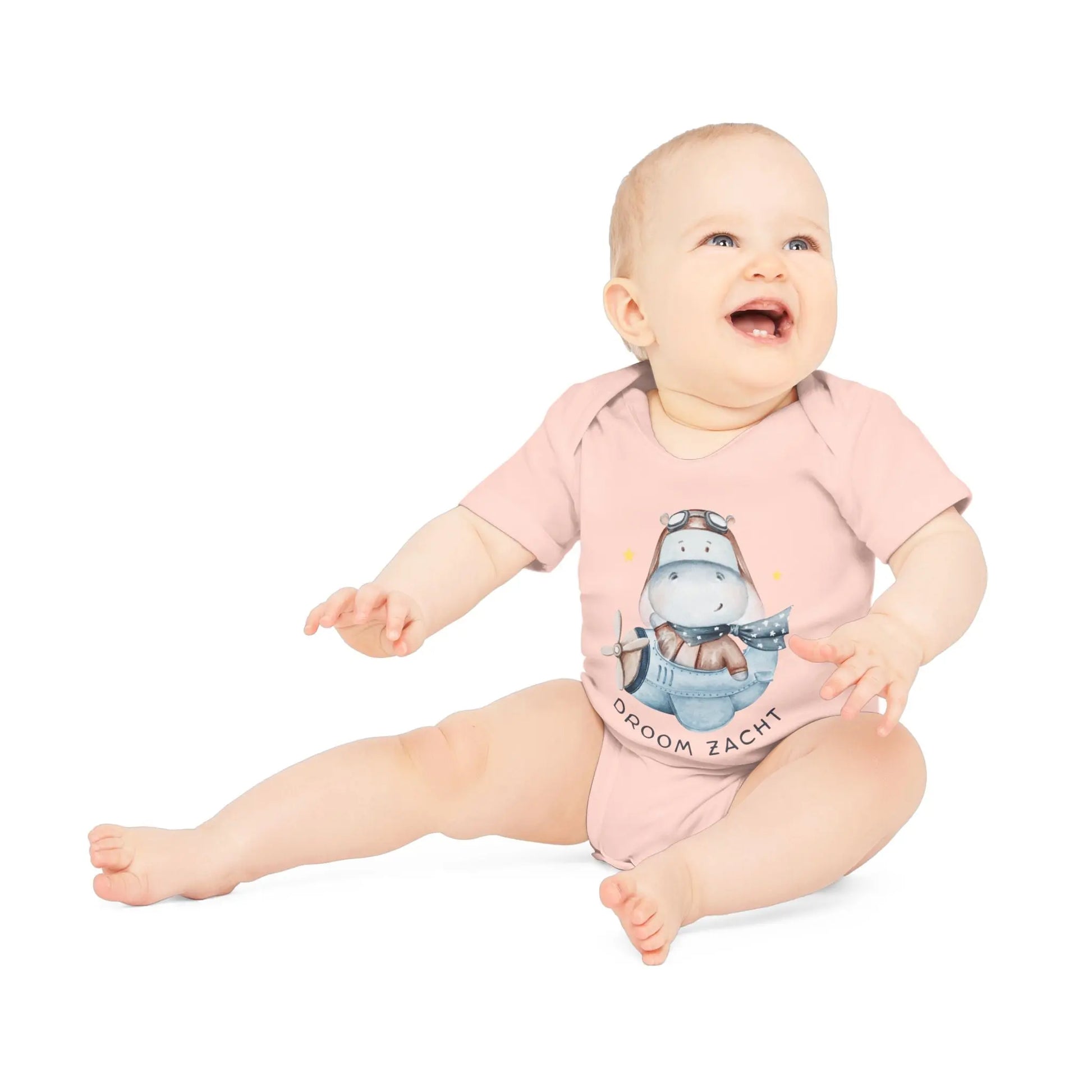 Nijlpaard Droom Zacht Romper – Babyromper met Vliegend Nijlpaard | Biokatoen in 4 Kleuren Printify