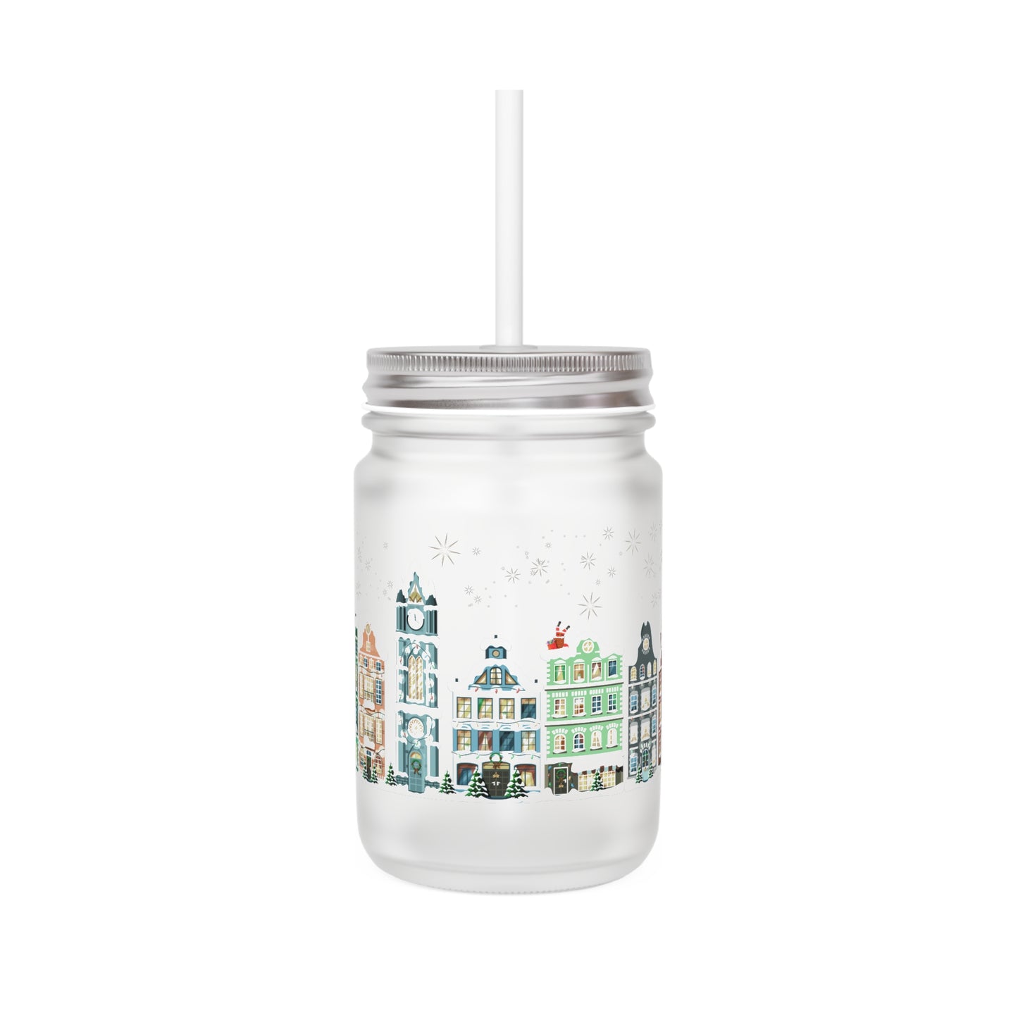 Mason Jar ‘Kerst Stad’ (Frosted Glass)