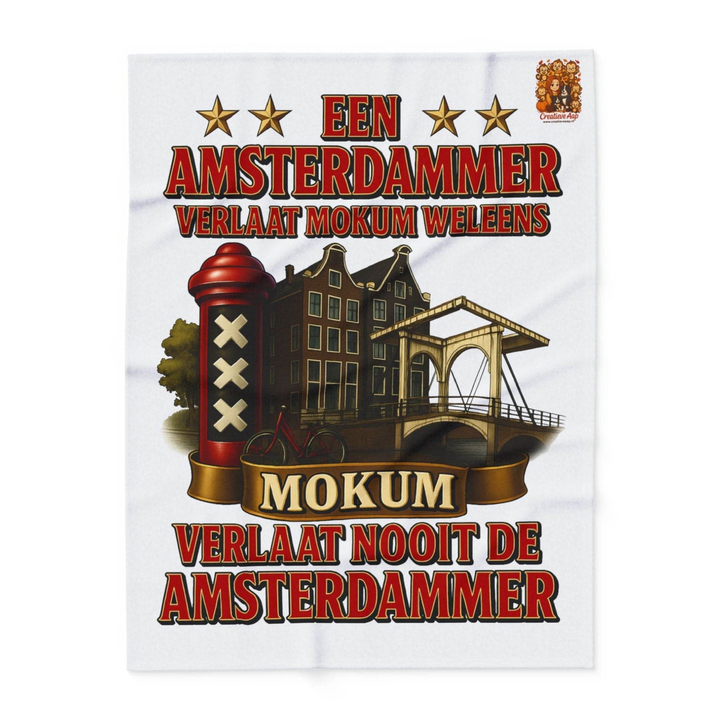 Fleece Deken – Amsterdammer Mokum Quote – Origineel Design 2025 - Creatieve Aap