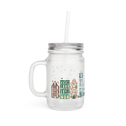 Mason Jar ‘Kerst Stad’ (Frosted Glass)