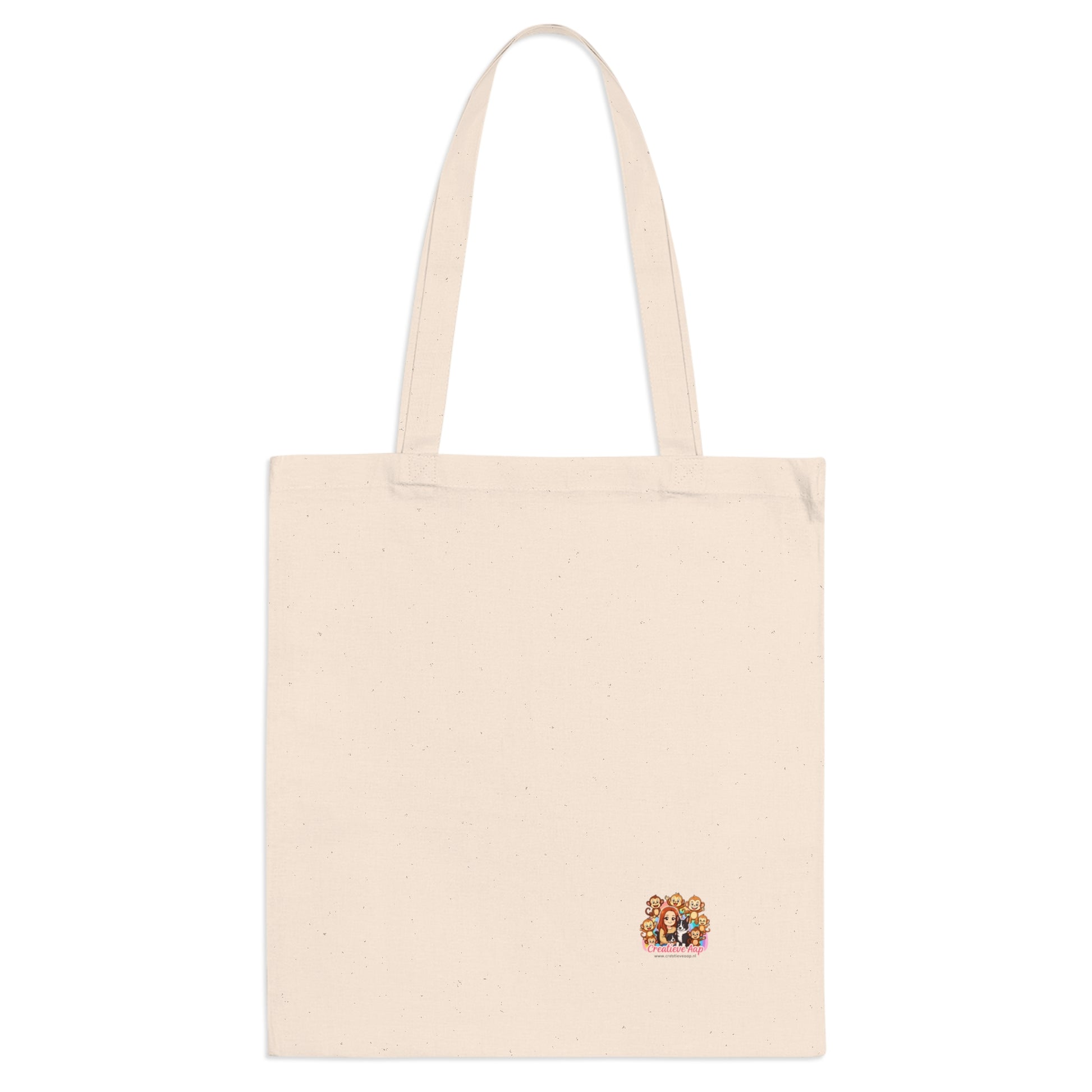 Katoenen tote bag met klein Creatieve Aap logo onderaan.
